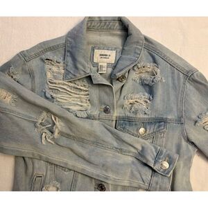 FOREVER‎ 21 MEN | Denim Jean Jacket Distressed Light Wash Small